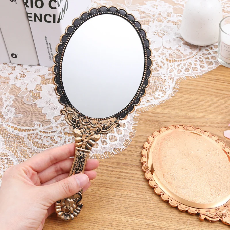 Small Vintage Cosmetic Mirror Floral Print Hand Hold Looking-glass Makeup Beauty Tool Tiny Mirror