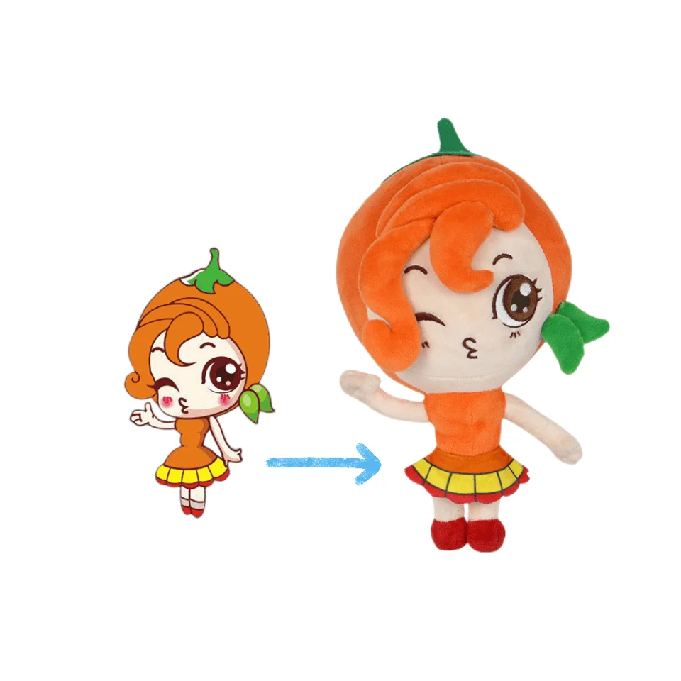 High Quality Made By Safe Material Soft Fabric Custom Kindergarten Girl in Orange Dress Plush Toy Mascot For Kids Children