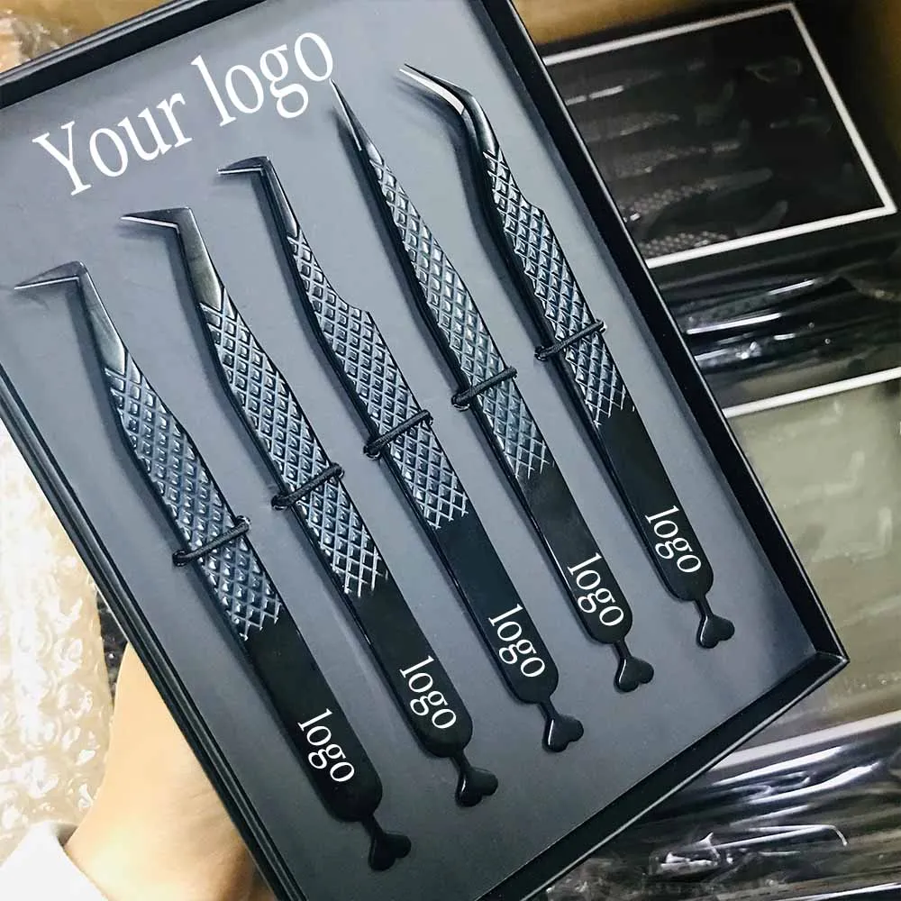 Lash Isolation Tweezers Private Label Fiber Tip Custom Gold Black Logo Box Package Lash Extension Tweezers