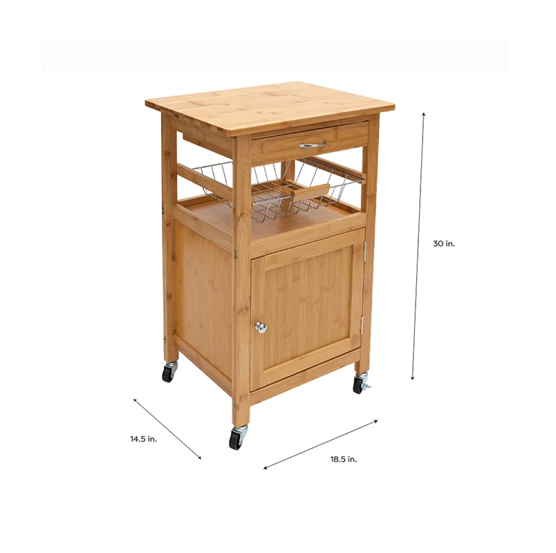  Bamboo Kitchen Storage Serving Trolley Island Cart With