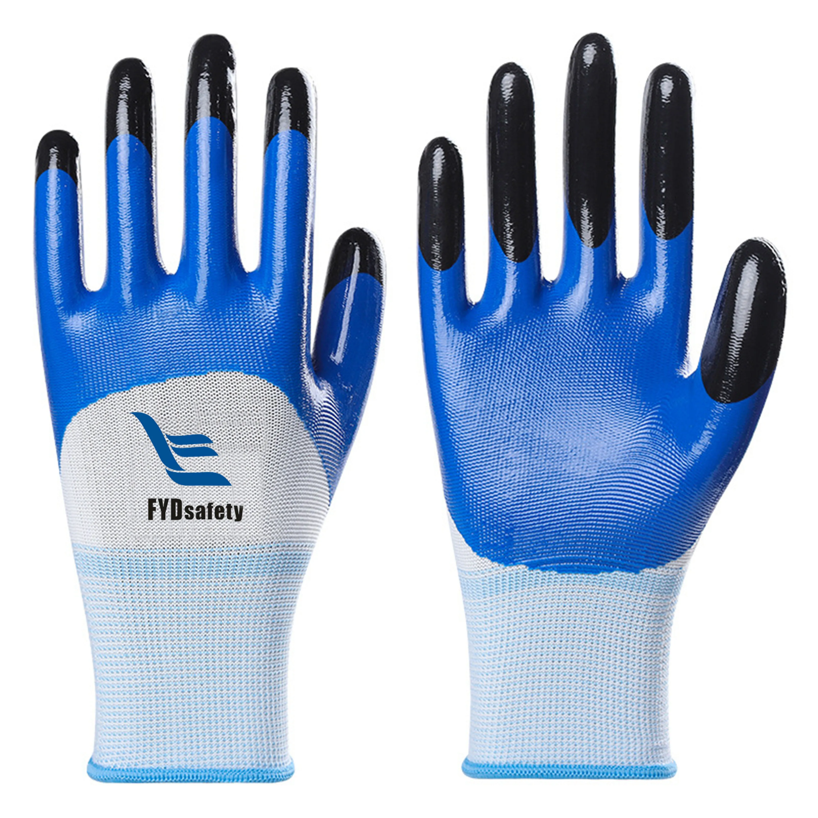 Hot Selling Construction General Purpose Work Glove Black Blue Nitrile Coated Hand Gloves