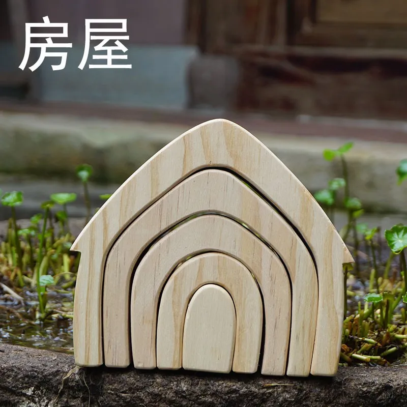 Montessori  Rainbow Children Creative 3D Wood Puzzle Wood Building Block Set Colorful Arch Bridge Toys for kids