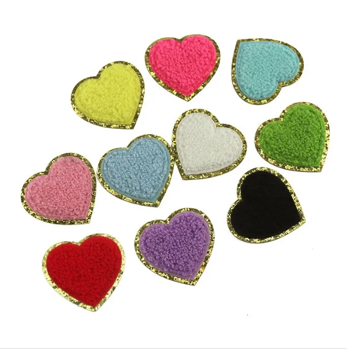Chenille Heart Shape Glitter Patches Embroidery DIY Cloth Patches