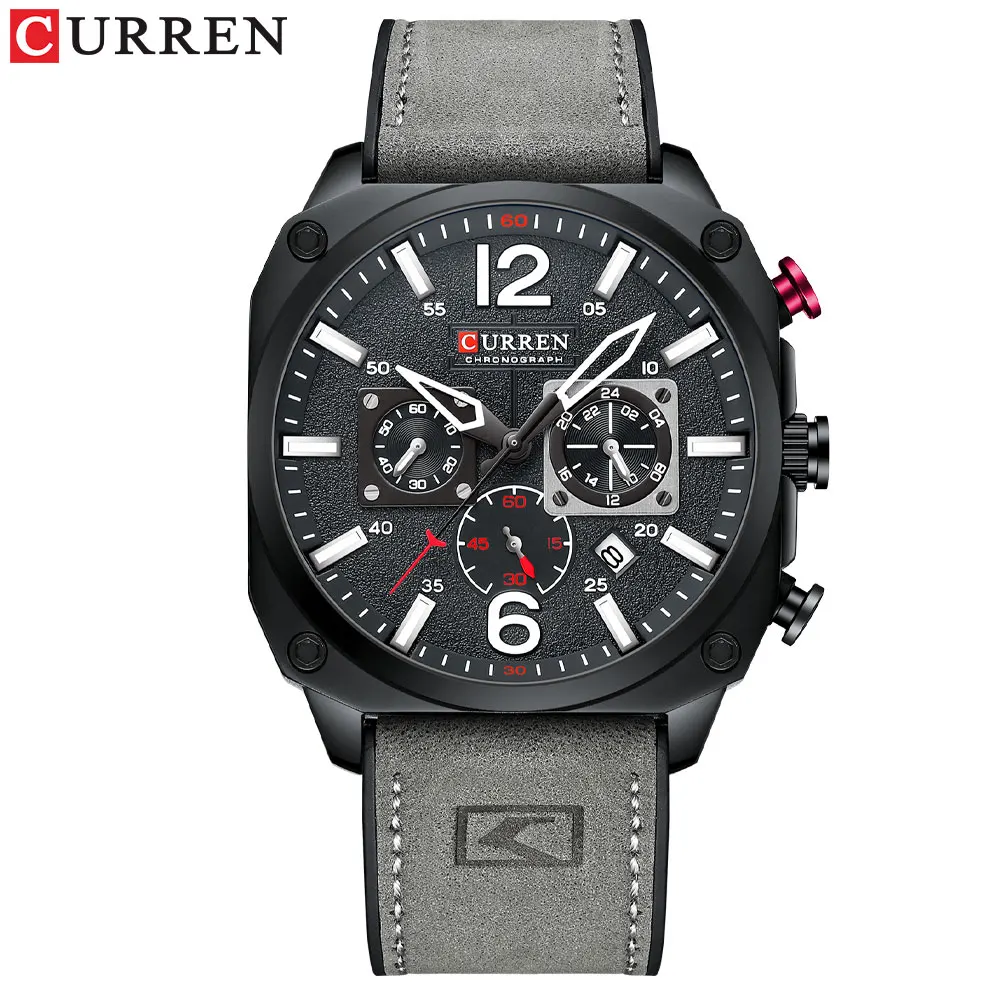 CURREN 8398 Men's Top Brand Fashion Watch Casual Sports Leather Chronograph Quartz Wrist watches for Male Luminous Hands Clock