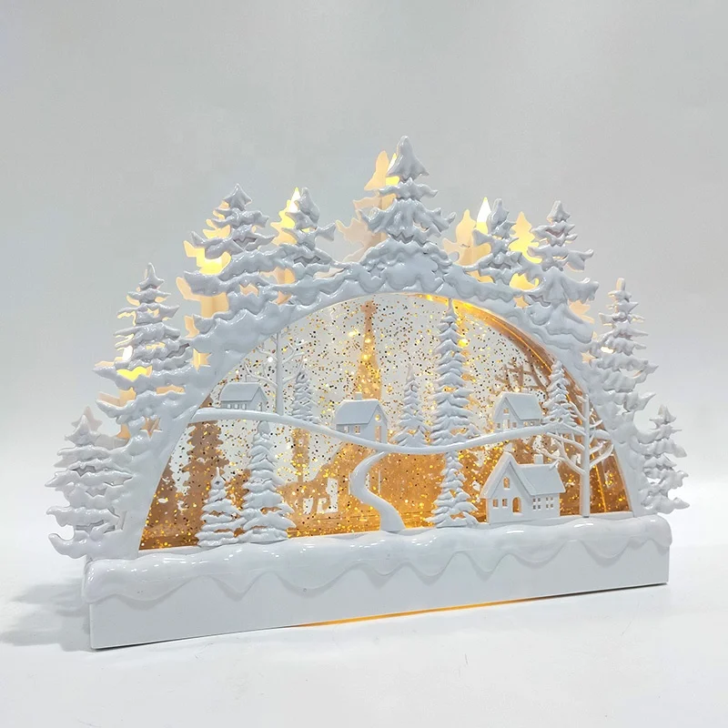 2020 New Arrivals Vintage Natale Christmas Village Scene Xmas Water Lantern Glitter Led Light Up Candle Holder for Home Decor