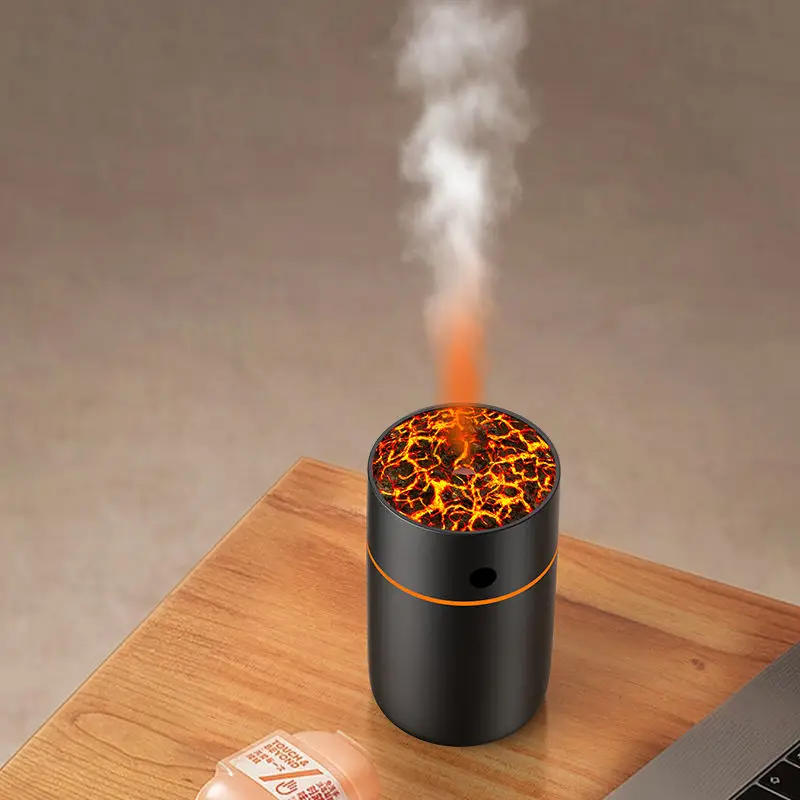 Portable Mini USB Volcano Humidifier Colorful LED Fire Flame Night Light Small Cool Mist Humidifier for Car Home Travel Office