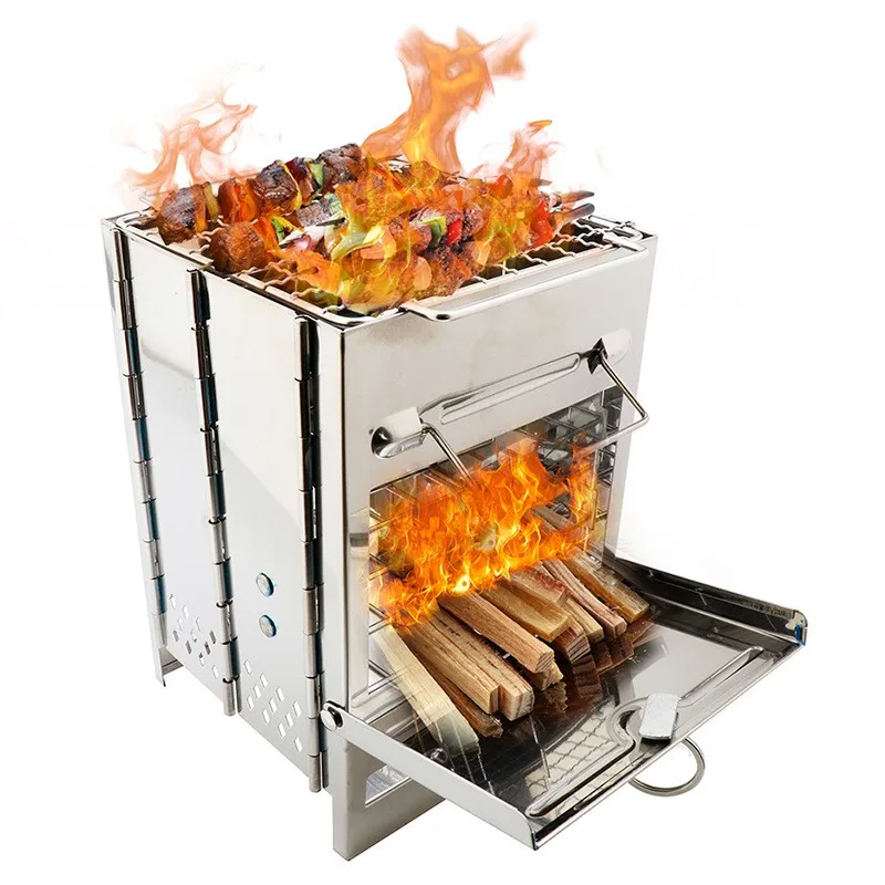Square Wood Fire Outdoor Mini Grill Barbecue Folding For Camping And Picnic