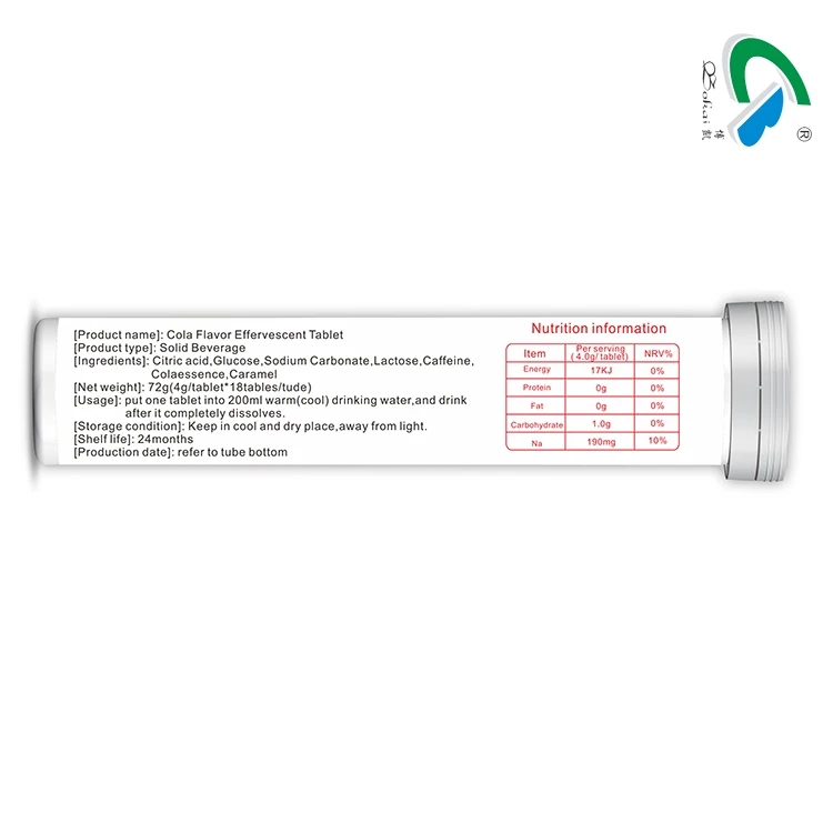 OEM Caffeine Energy Drink Cola Flavour Effervescent Tablets