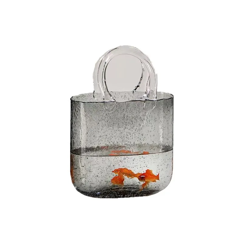 Transparent Glass Handbag Fish Tank Vase Ornaments Living Room Flower-arranging Hydroponic Decoration