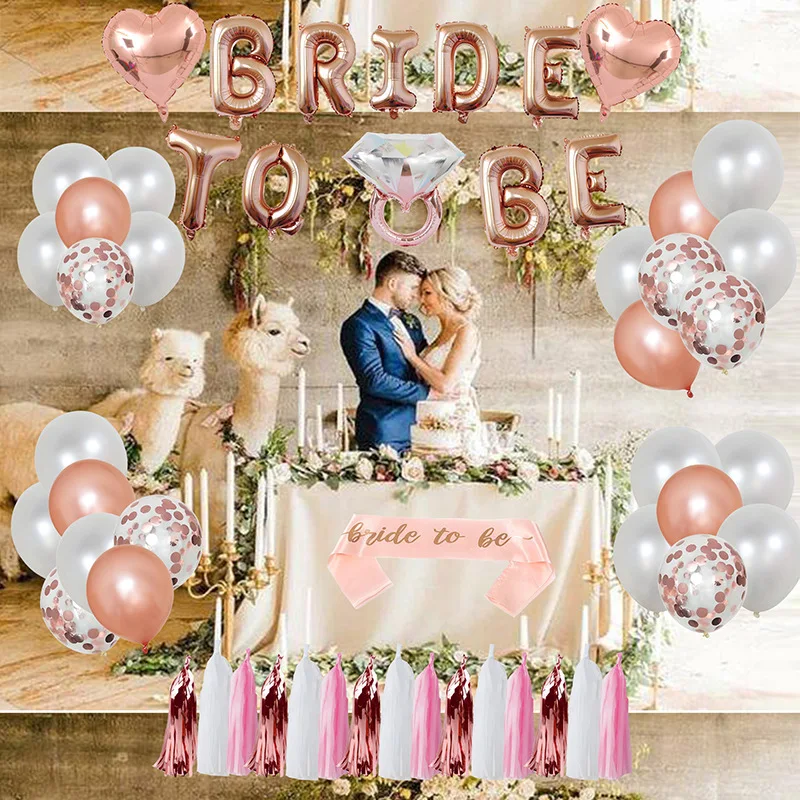 2021 Balloons Bride to be sash set decoration veil games Rose gold bachelorette decorations party balloons kit Bride to be