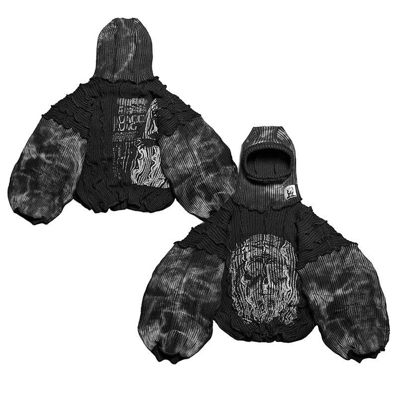 YSJY 450 gsm y2k cut and sewn woven oversized heavyweight cropped knied distressed vintage streetwear hoodie for men