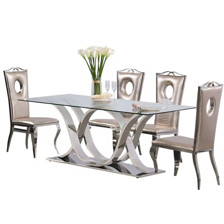 Free Sample Cheap Classic 4 Seater Modern Glass Top Dining Table Set Dining Table and Chair