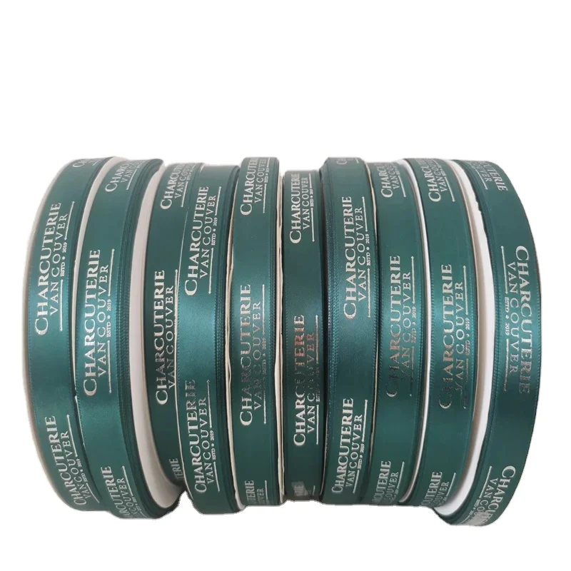 Wholesale Glitter Gift Satin Ribbon Customize Logo Luxury 3D Embossed Raised Logo Polyester RIBBONS Elastic Ribbon Silk Screen