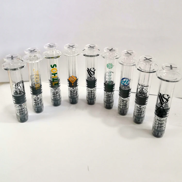 Custom logo oil distillate syringe packaging 1 ml glass syringes with luer lock