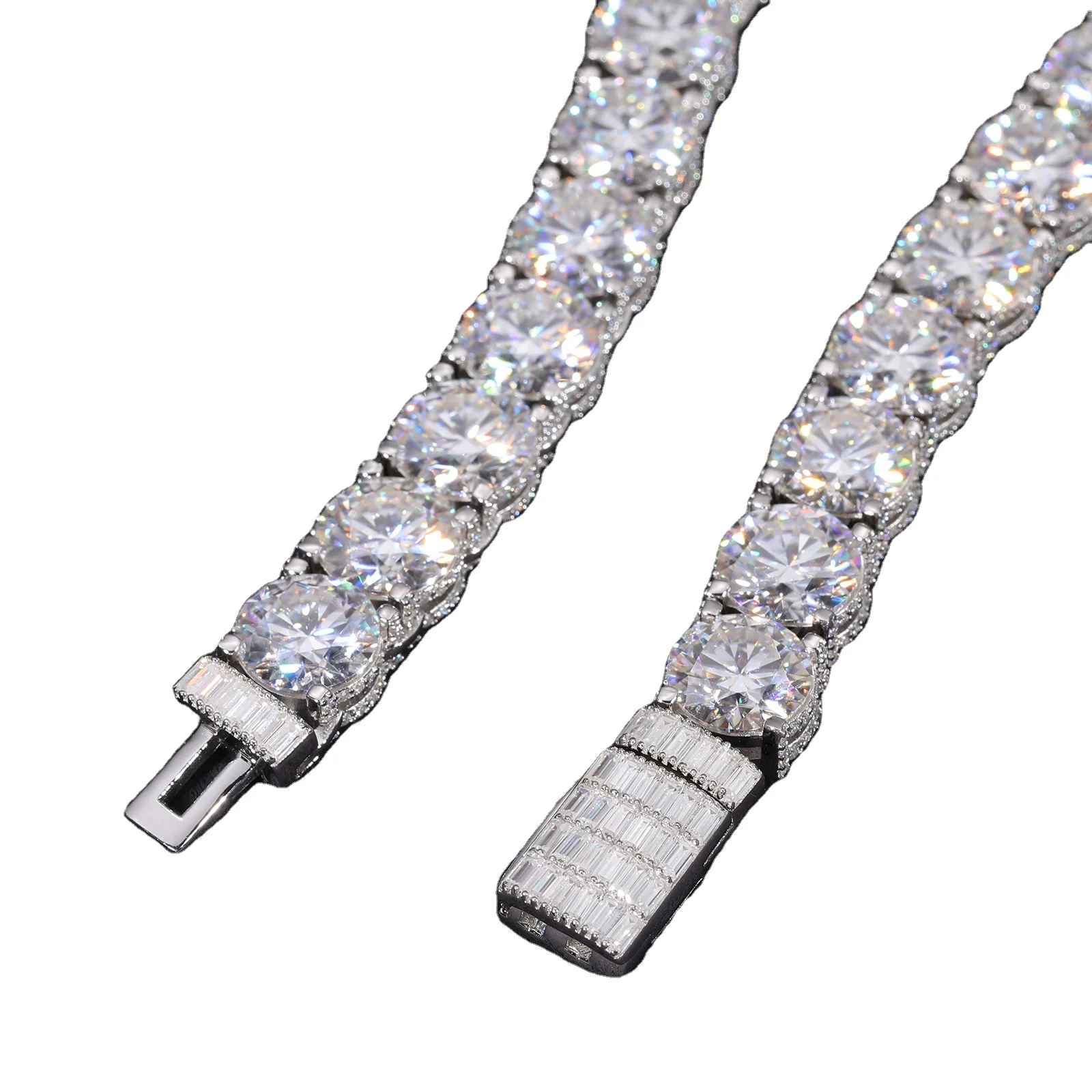 2023 New Design Iced Out Chain 2-10mm 925 Sterling Silver VVS Moissanite Lab Diamond Baguette Buckle Tennis Chain Necklace