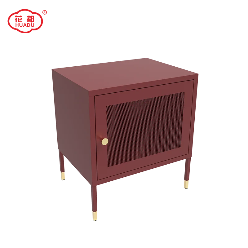 Huadu manufacturer new desigh custom-color Metal Bedside Table Nightstand bedroom used steel storage cabinet with mesh door
