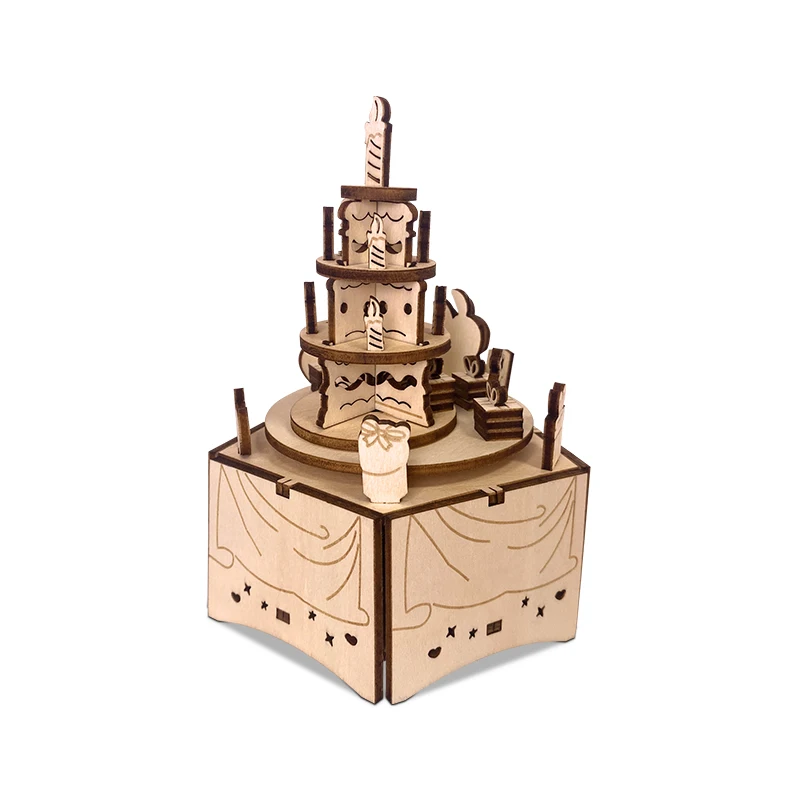 Y-TOP Custom Rabbit Birthday Party Mechanical Music Box 3D Puzzle Wooden Music Boxes DIY Assembly Craft