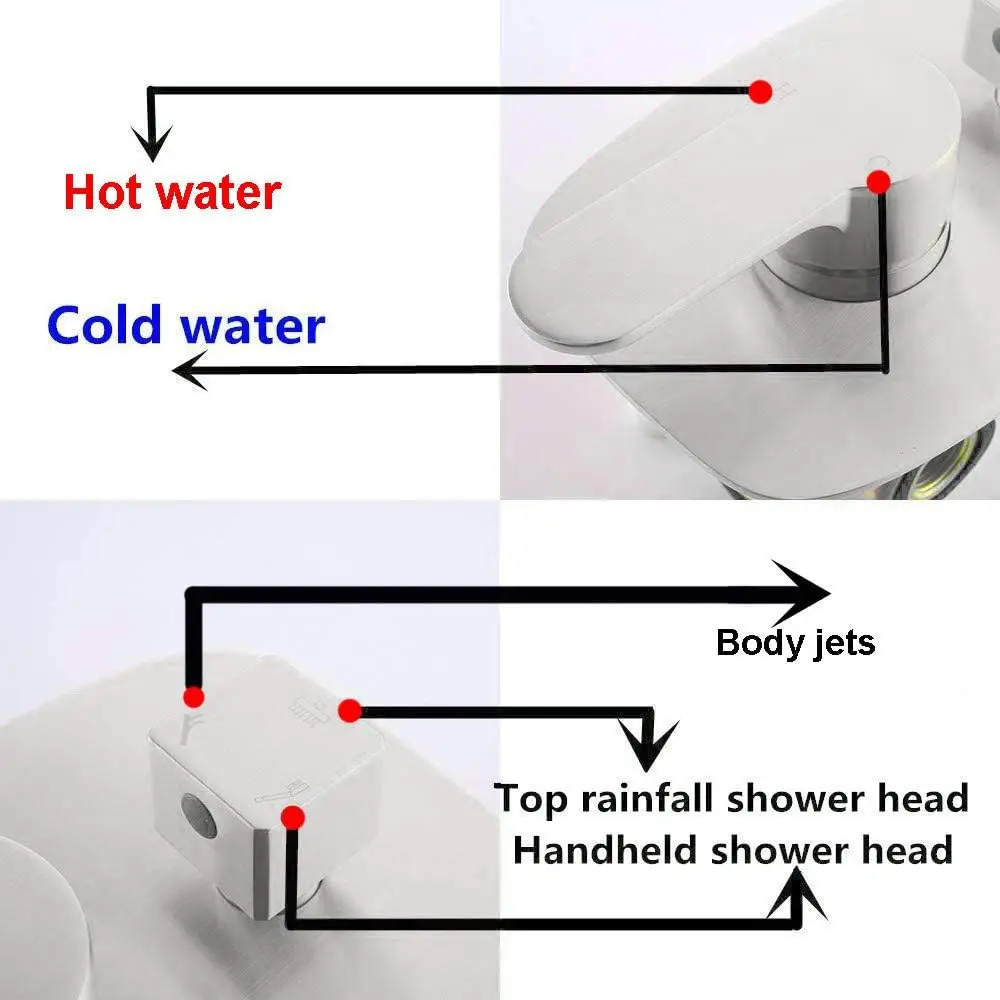 Shower System Brushed Nickel 12 Inch LED Square Rainfall Bathroom Brass Wall Mounted Shower Set