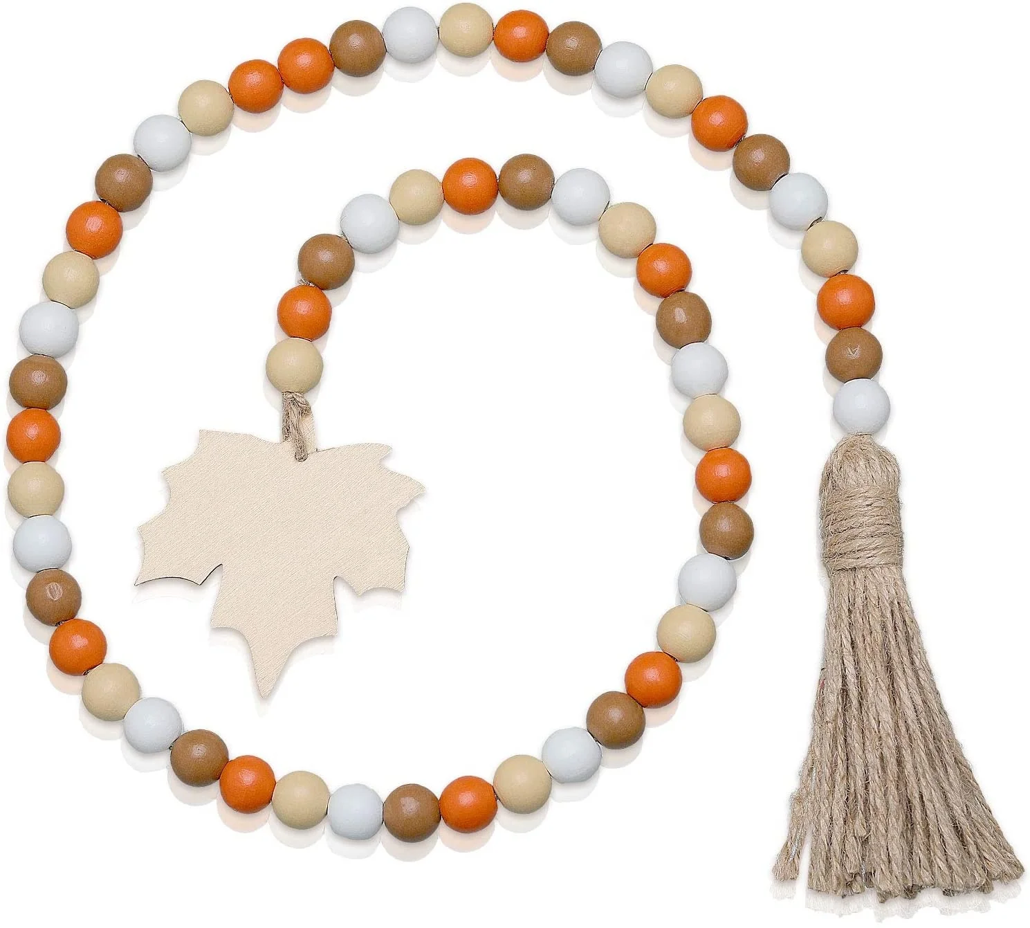 Thanksgiving Wooden Bead Garland Wreath with Maple Leaves and Pumpkin Beads for decor