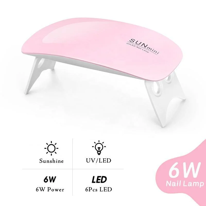 Hot Sale Customized 6W Mini Nail Lamp Pink Color 6Leds UV Nail Lamp