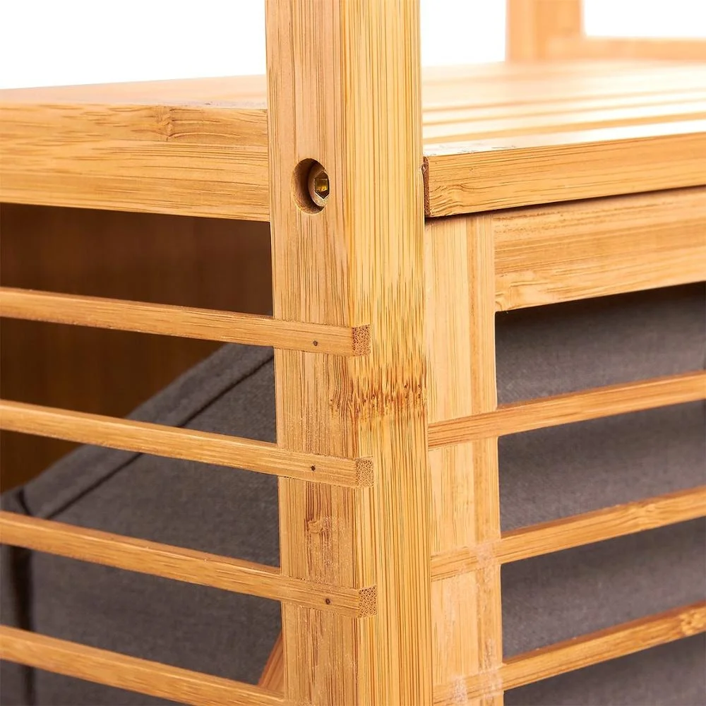 Bamboo Shelf with Tilt-Out Hamper Basket Clothes Hampers for Laundry Perfect for Bathrooms and Spas, Brown 15.8 x 37.5 x 11.8 In