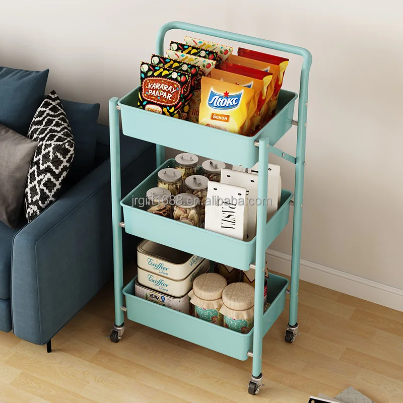 New Kitchen Shelving Collapsible Cart No need to Install Portable Trolley Cart for Kitchen and Living Room