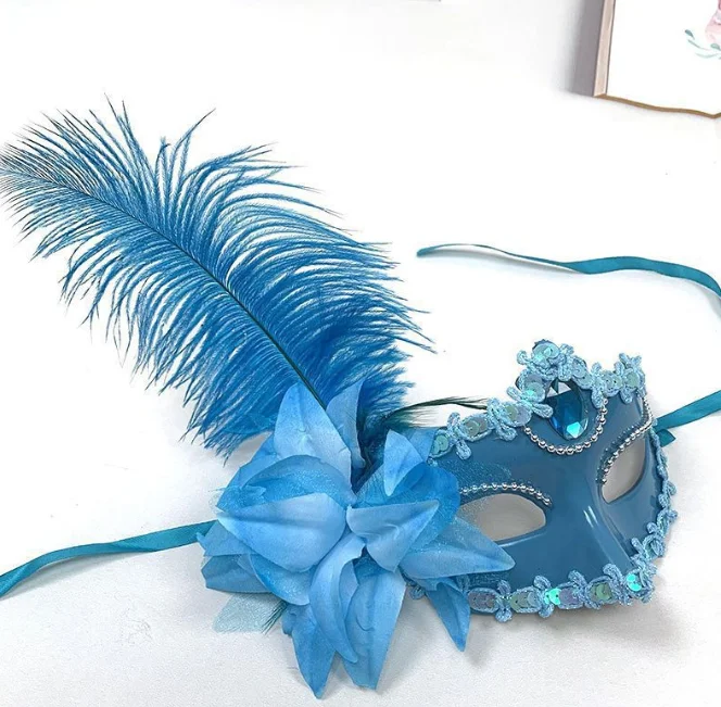 Women Carnival Party Mardi Gras Masks With Feather Colorful Flower Eye Mask Masquerade For Wedding Costume