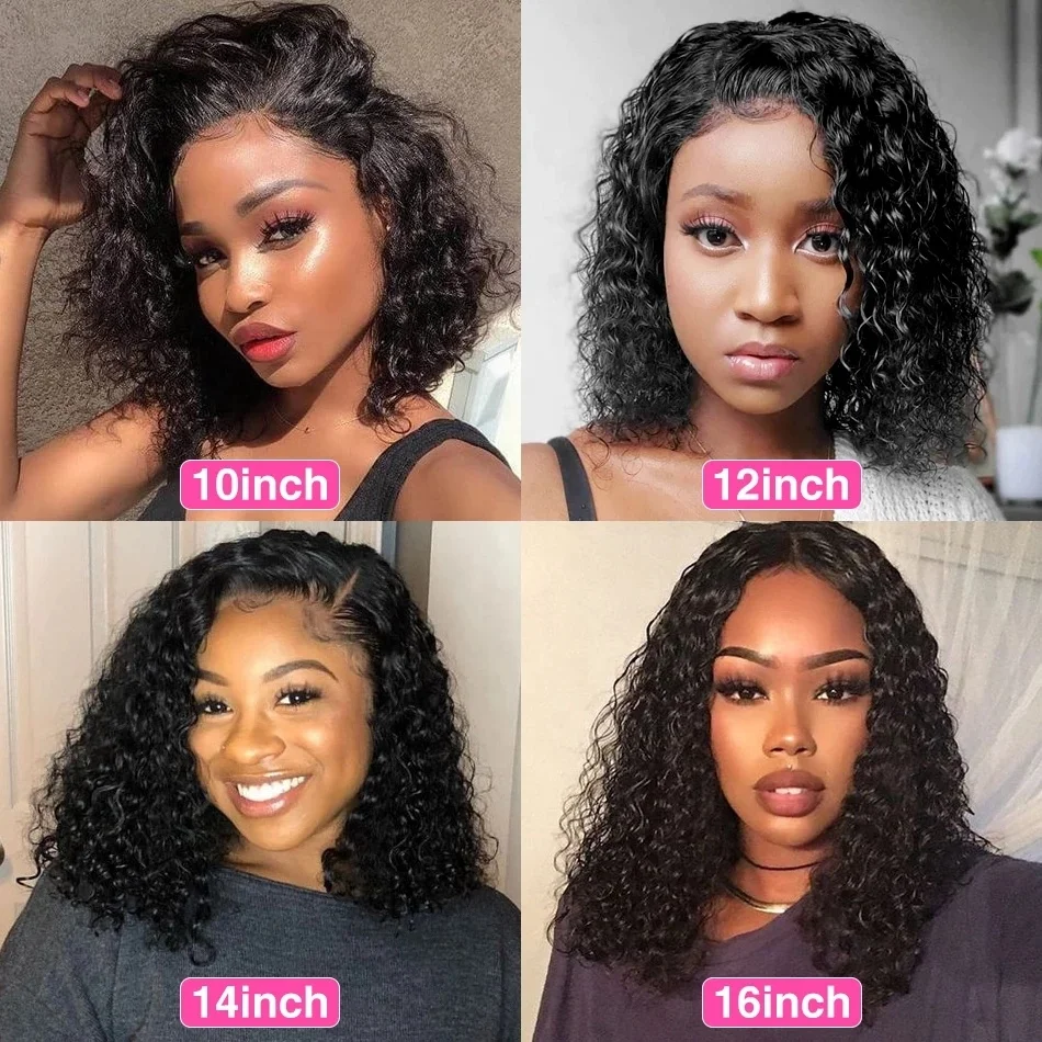 Fuxin Short Bob Wigs Human Hair Lace Front Water Wave Peruvian Transparent Lace Frontal Wigs 150% Density Short Black Bob Wig
