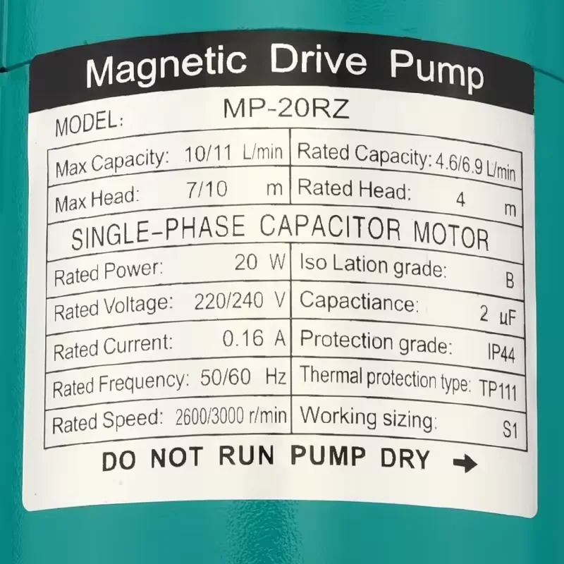 1/2' Magnetic Drive Pump 220V/240V Water Pump without plug Type MP-20RZ Food GradeChemical Industry/ Homebrew