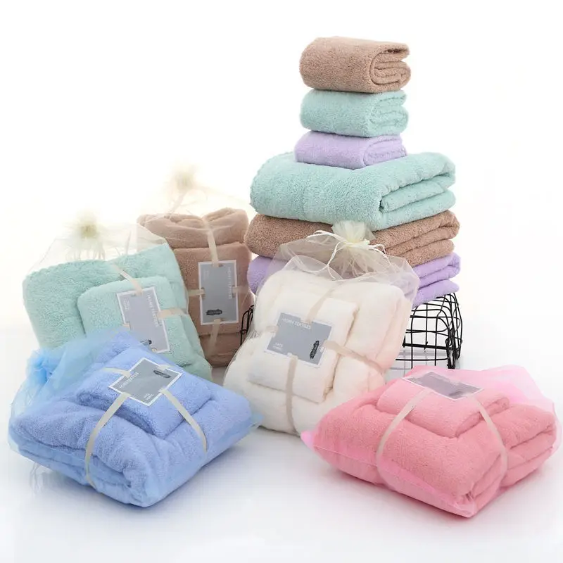 High quality bath towel set gift thick coral fleece soft absorbent face towel bath set