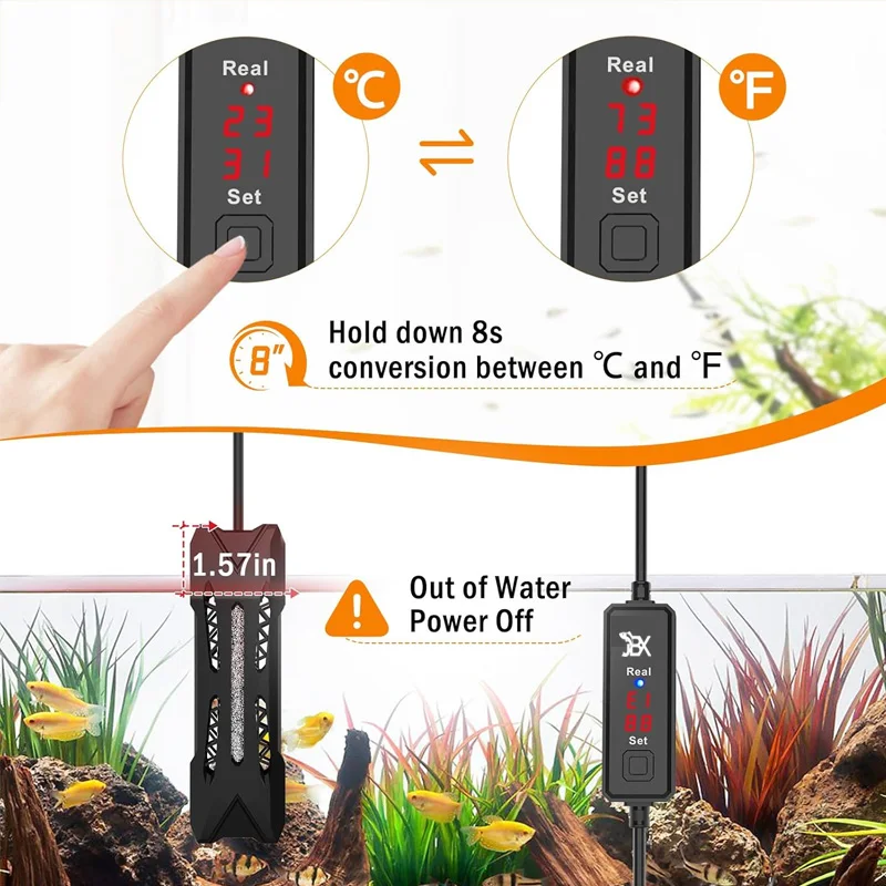 50/100/150/200/250W Small Submersible Aquarium Heater Mini Fish Tank Heater with Thermostat for 3-50 Gallon Saltwater Freshwater