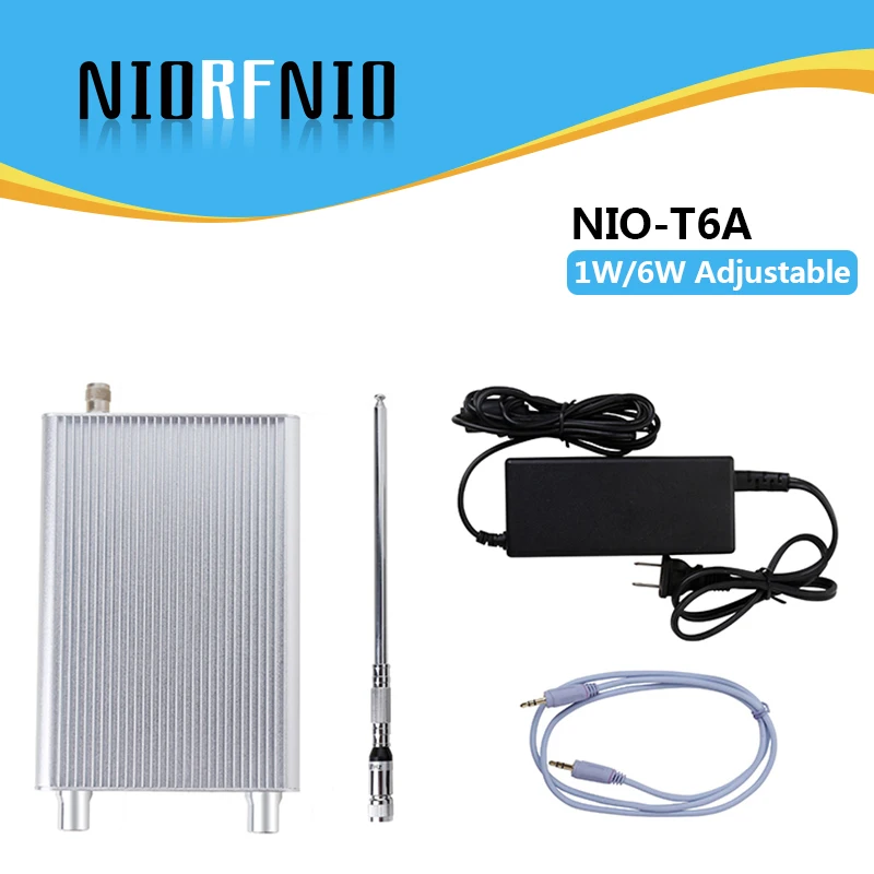 NIORFNIO T6A 1W/6W PLL FM Transmitter Mini Radio Stereo Station Wireless Broadcast + Power + Antenna