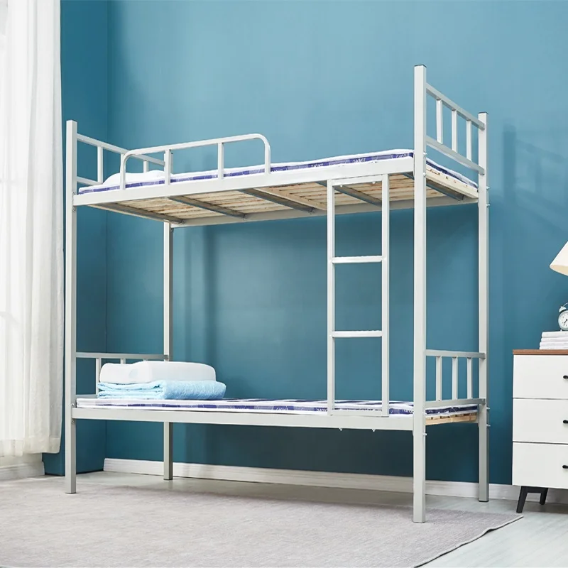 Factory Price Single Twin Size Metal Steel Frame Pipe Platform Bunk Bed Double Deck with Headboards for Dormitory