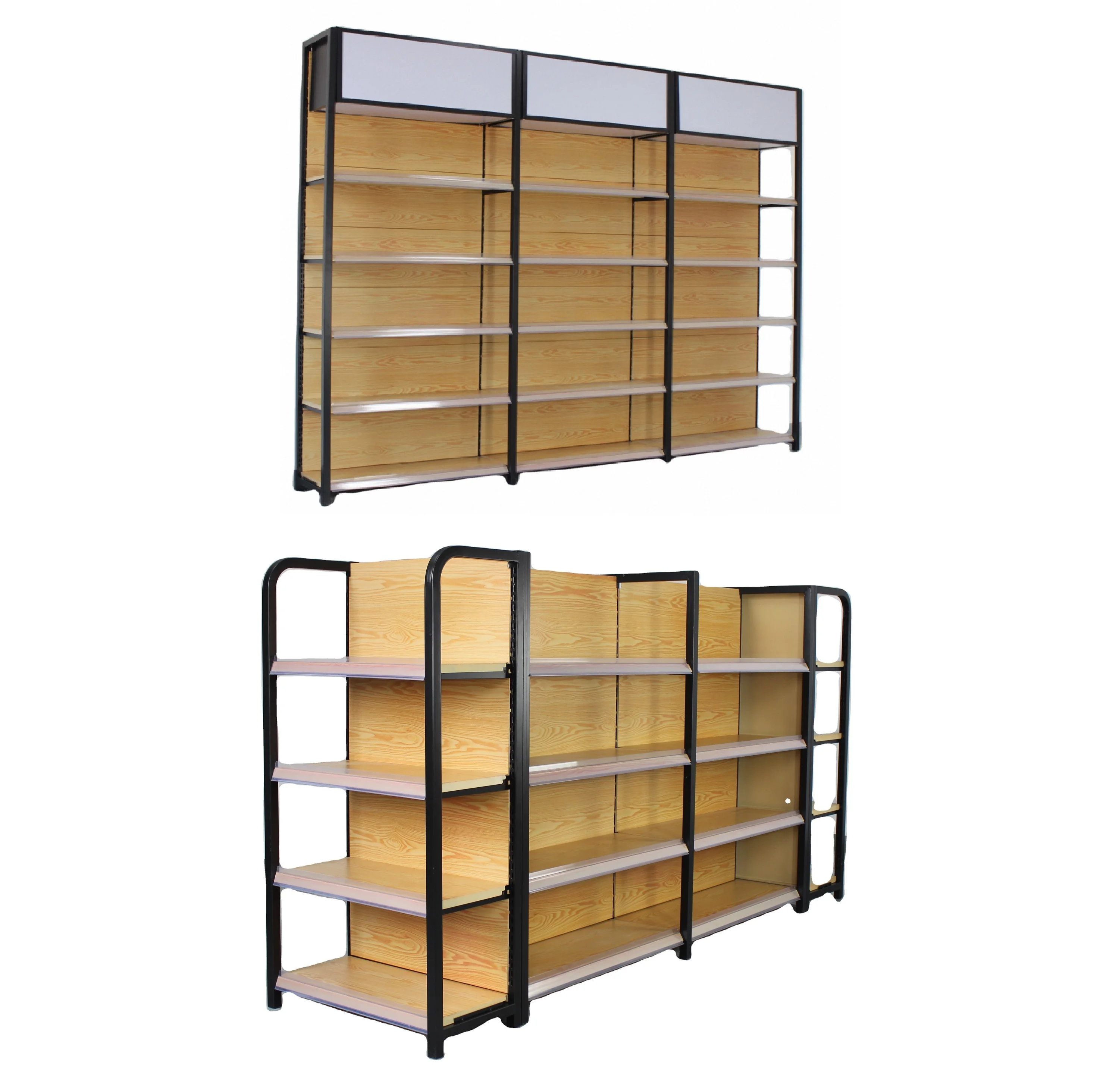 Customized Metal Woodgrain Back Board Medical Shelf Pharmacy Store Shelving Supermarket Store Storage Display Rack