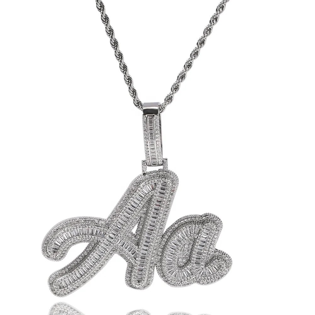 Junlu Jewelry Hip Hop Large T Square Inlay Full Zircon Charms DIY Letter Custom Name Pendant Necklace Men Women Fashion Jewelry