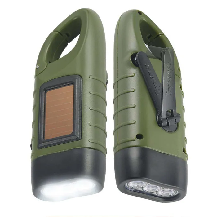 Hand Crank Solar powered Flashlight Outdoor Rechargeable Dynamo flashlight Survival torch lamp