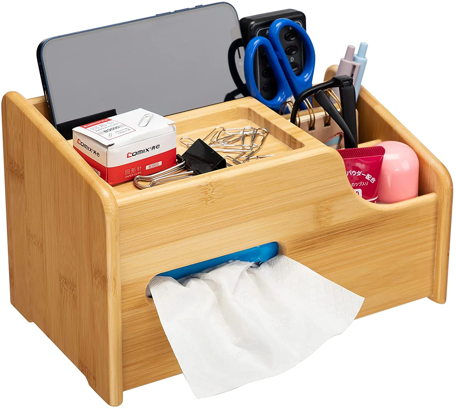 Бамбуковые многофункциональные офисные принадлежности настольный органайзер для бумаги набор коробка салфеток держатель с органайзером хранения