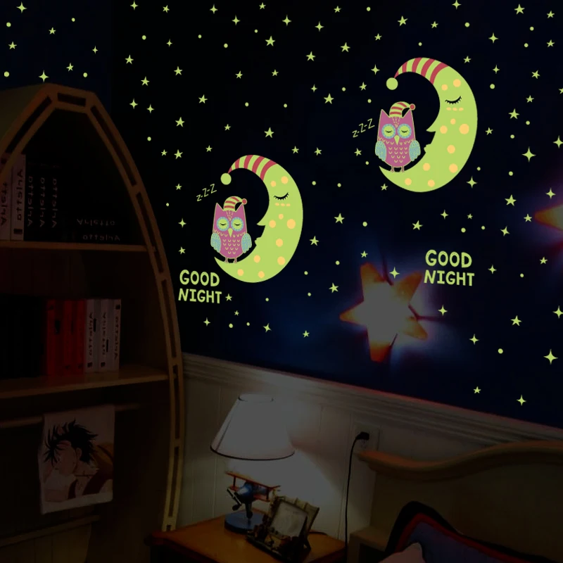 YIYAO Moon Glow Wall Stickers Fairy Glow Stickers and Stars Wall Decals