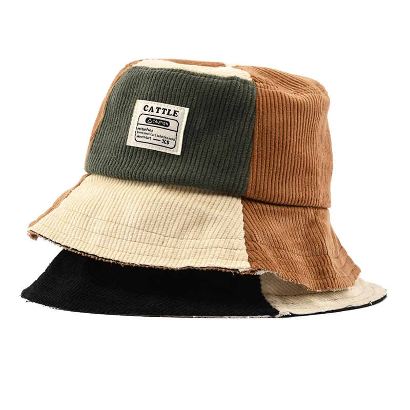 Custom Label Logo Luxury Multicolor Corduroy Bucket Hat Cap Fishing Winter Bucket Hats For Women Men