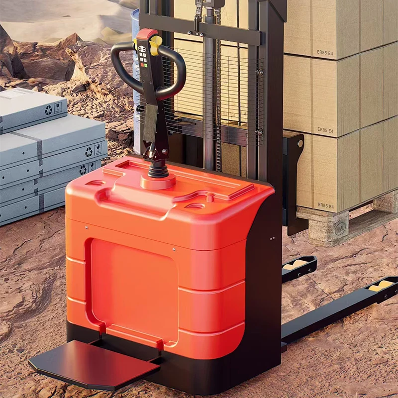 Construction Equipment Walking type Semi Electric Platform Truck Stacker Hydraulic Hand Electric Pallet Truck Forklift Stacker