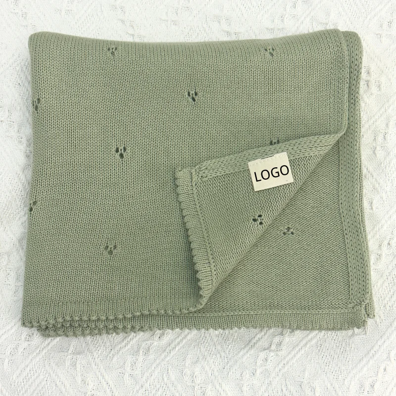 Customized Newborn Cotton Yarn Nursery Baby Swaddle Blankets Lightweight Knitted Delicate Warm Pink Pointelle Blanket