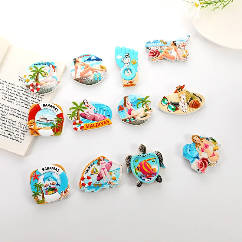 Customised DIY 3D Wholesale maldives sicilia bahamas Tourism Refrigerator magnet Resin World City Fridge Magnet For Souvenir