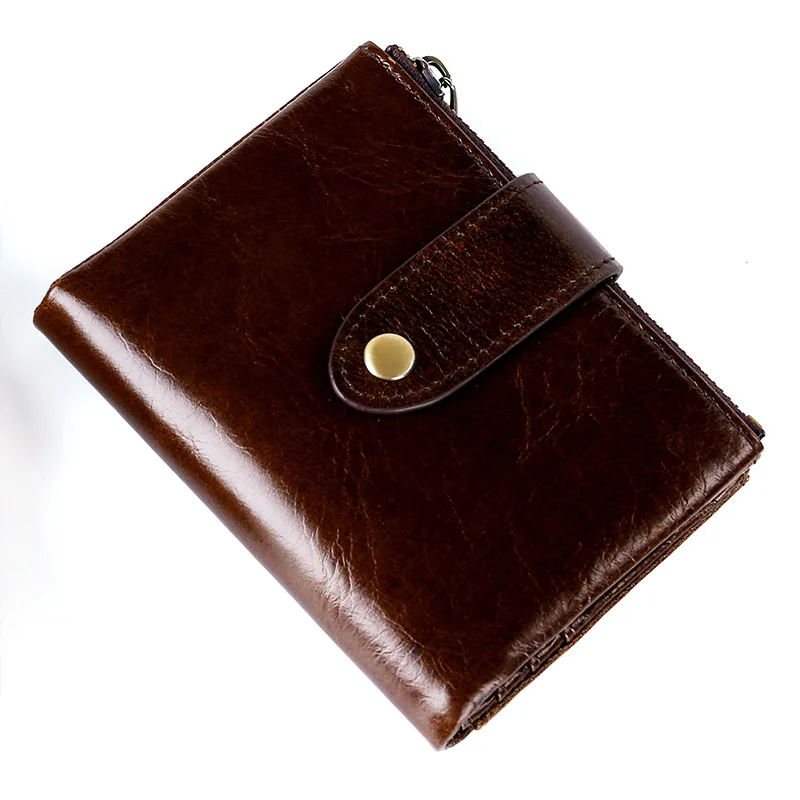 
atinfor Genuine Leather RFID Blocking Men Short Wallets Retro Oil Wax Cowhide Casual Travel Small Coin Purse 