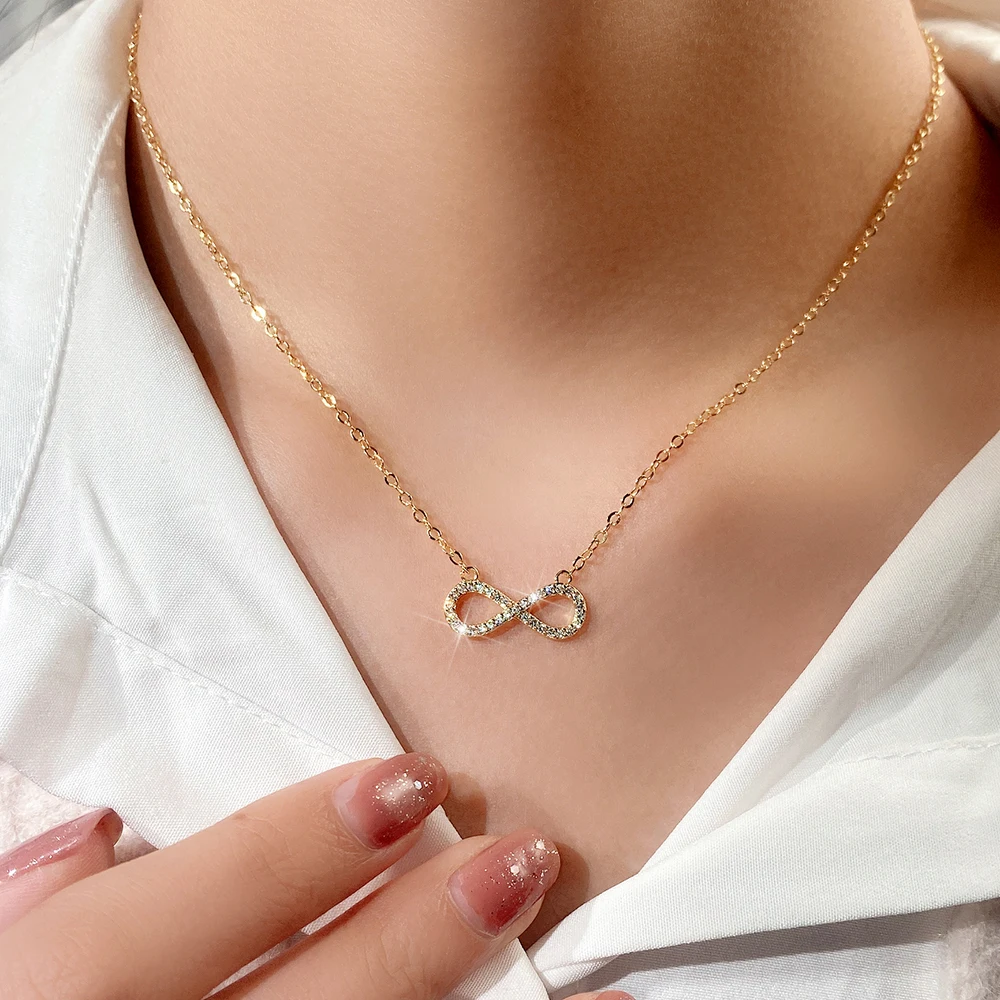 CAOSHI 18K Plating Fashionable Infinity Shape Simply Necklaces Cubic Zirconia Micro Insert Trend Women Pendant Necklace