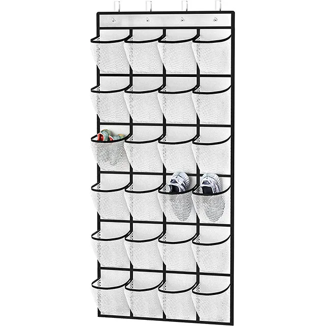 Hanging closet organizer non-woven Breathable Mesh Over the Door Hanging Shoe Organizer 24 Pockets   with 4 Metal Hooks 3 colour