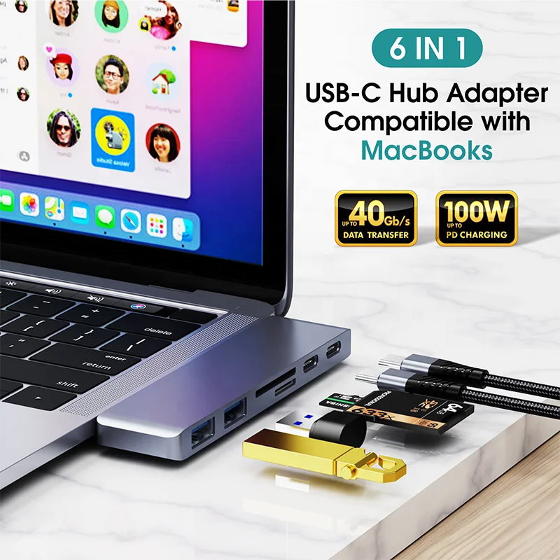 High Speed USB C Hub 6 in 1 Docking Station Type C to USB 2.0 3.0 PD Port SD TF Card 6 Port Type C USB Hub