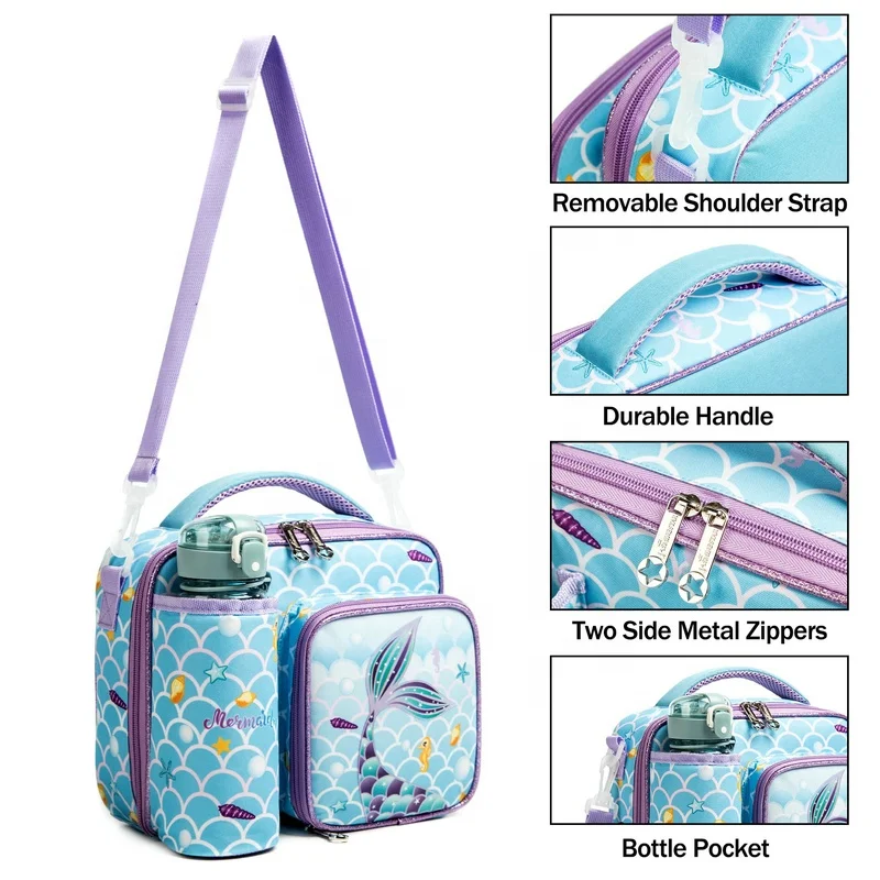 Customize Printing Shoulder Bottle Holder Cool Box Bag  kids school bag with lunch box and water bottle