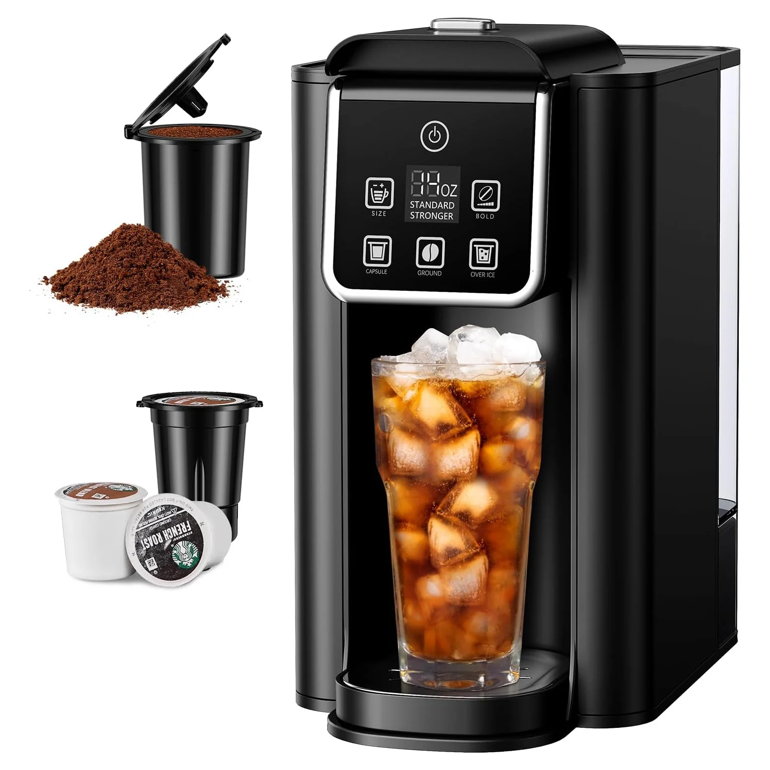 Coffee Maker Hot Iced Coffee Machine for K-Cup Pods & Ground Coffee 6 to 14 oz Brew Sizes 50 oz Removable Water Tank