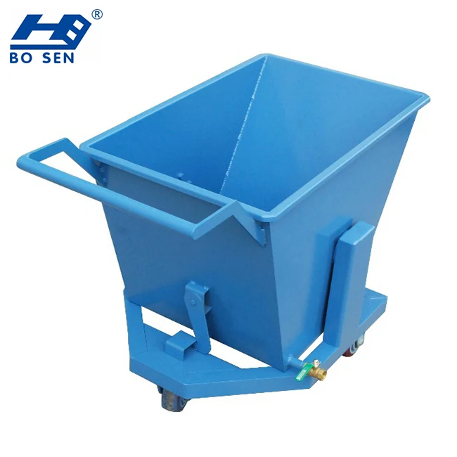 New Style Dark Blue Industrial Heavy Duty Iron Chip Trolley Dump Reversible Garbage Truck Waste Seld Tipping Bins