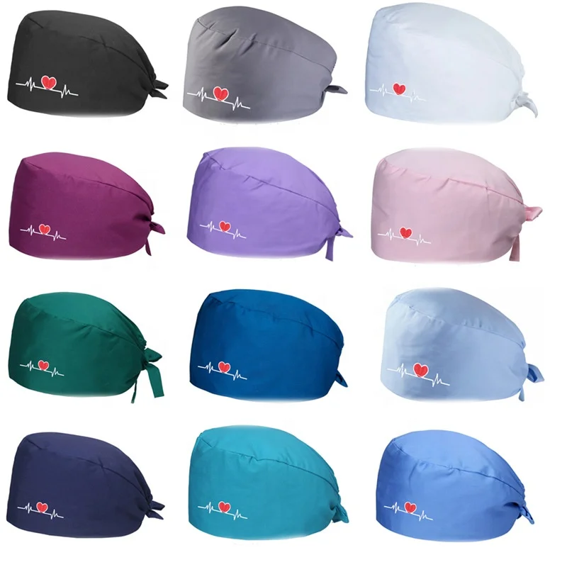 Vaulyer Cotton Working Caps With Button And Sweatband Adjustable Bouffant Hats Women Men Nurse Scrub Caps